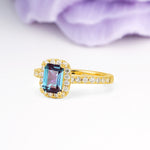 Luxurious Vintage Style 4 Prong Emerald Cut Alexandrite Engagement Ring - Additional view