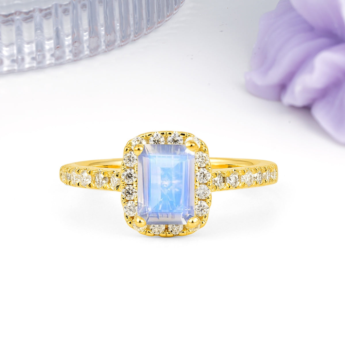 Luxurious Vintage Style 4 Prong Emerald Cut Moonstone Engagement Ring - Additional view