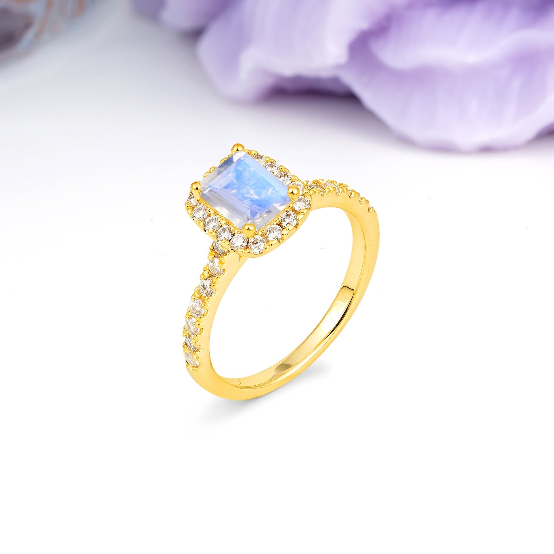 Luxurious Vintage Style 4 Prong Emerald Cut Moonstone Engagement Ring - Additional view