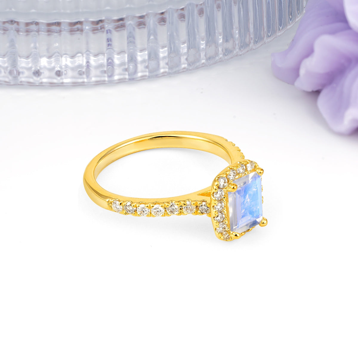 Luxurious Vintage Style 4 Prong Emerald Cut Moonstone Engagement Ring - Additional view