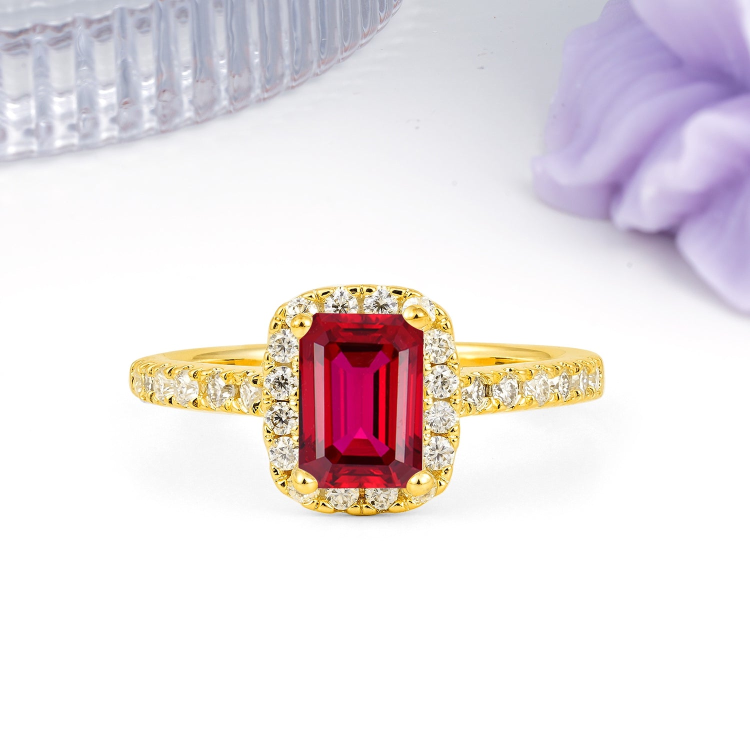 Luxurious Vintage Style 4 Prong Emerald Cut Ruby Engagement Ring - Additional view