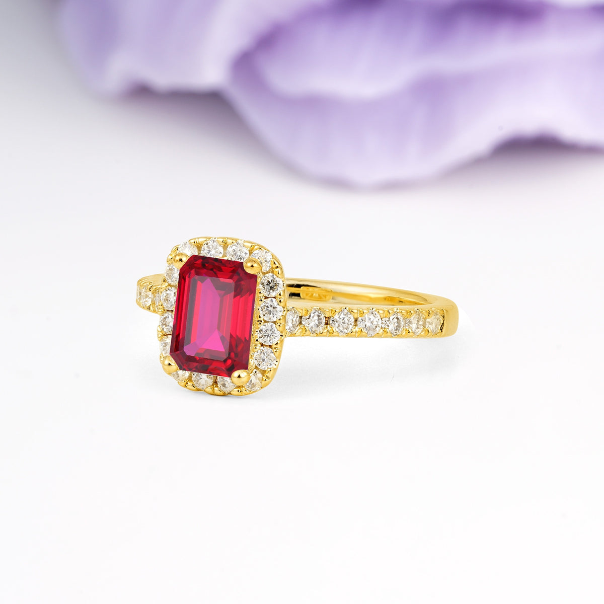 Luxurious Vintage Style 4 Prong Emerald Cut Ruby Engagement Ring - Additional view
