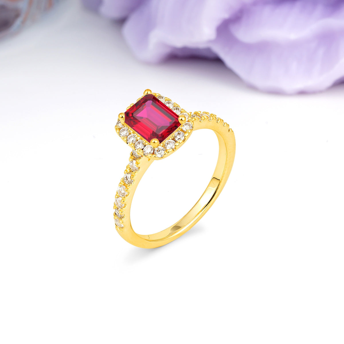 Luxurious Vintage Style 4 Prong Emerald Cut Ruby Engagement Ring - Additional view