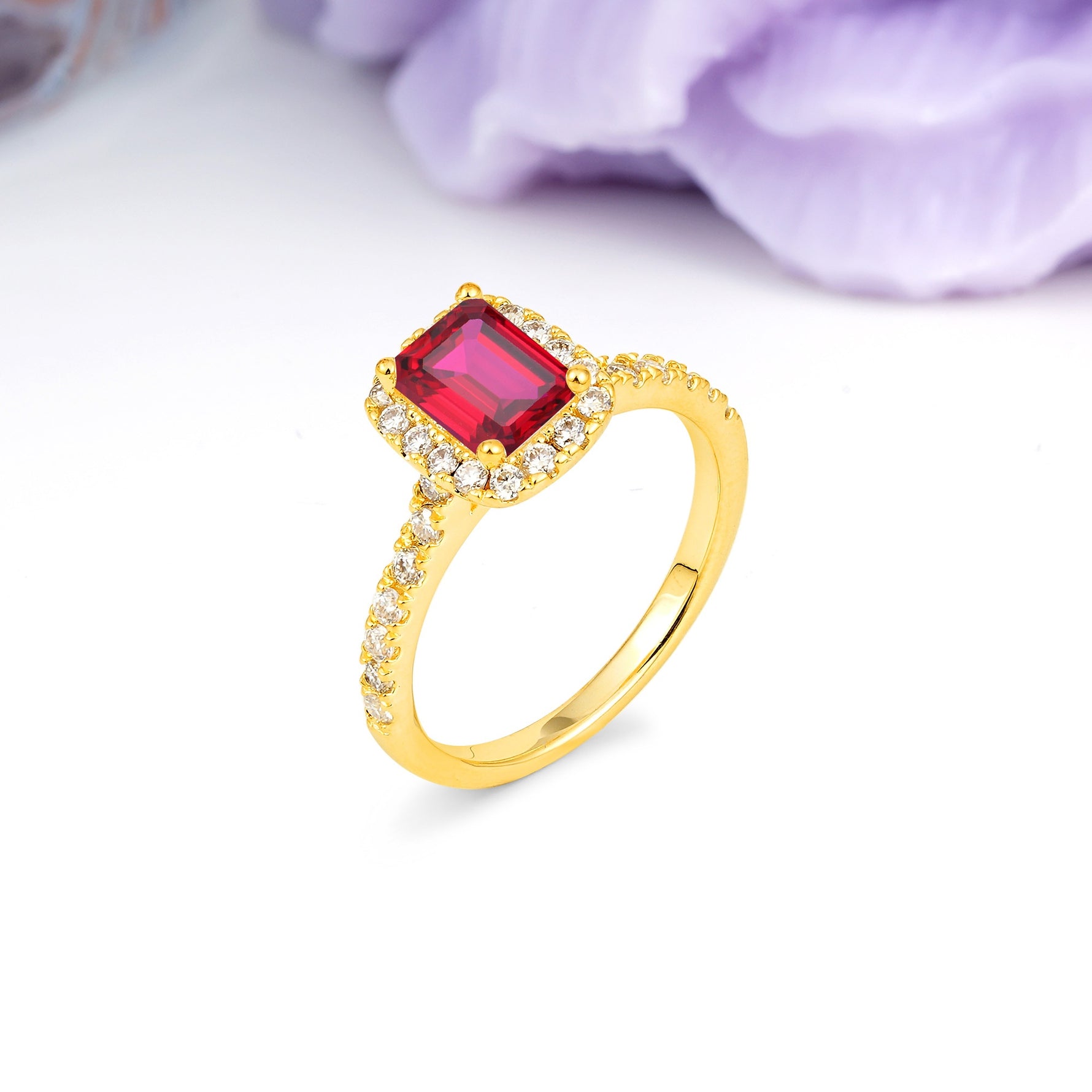 Luxurious Vintage Style 4 Prong Emerald Cut Ruby Engagement Ring - Additional view