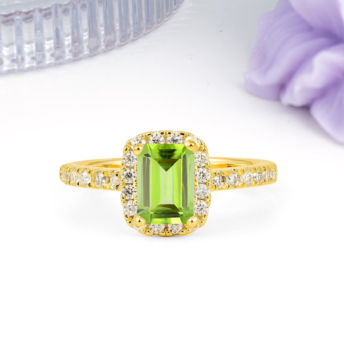 Luxurious Vintage Style 4 Prong Emerald Cut Peridot Engagement Ring - Additional view