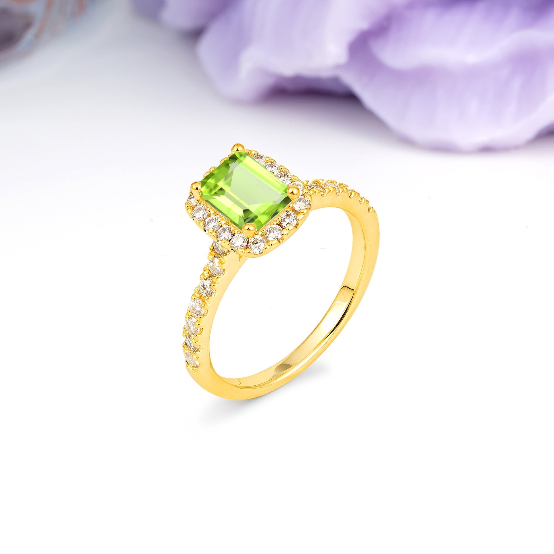 Luxurious Vintage Style 4 Prong Emerald Cut Peridot Engagement Ring - Additional view