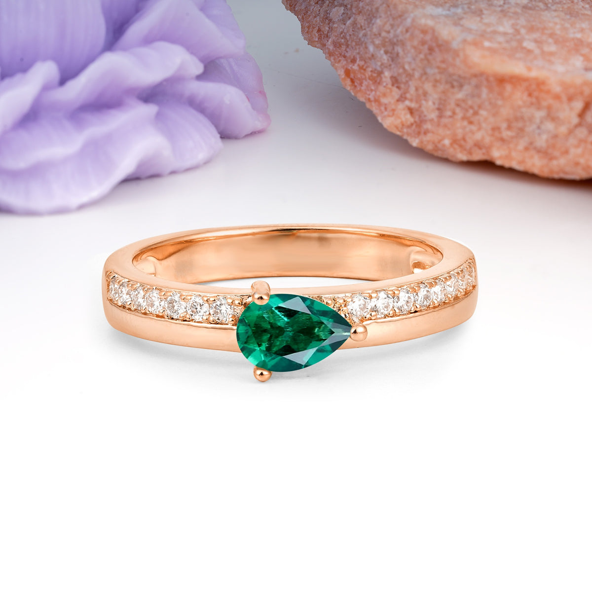 Classic 3-Prong Pear Cut Emerald Engagement Ring - Additional view