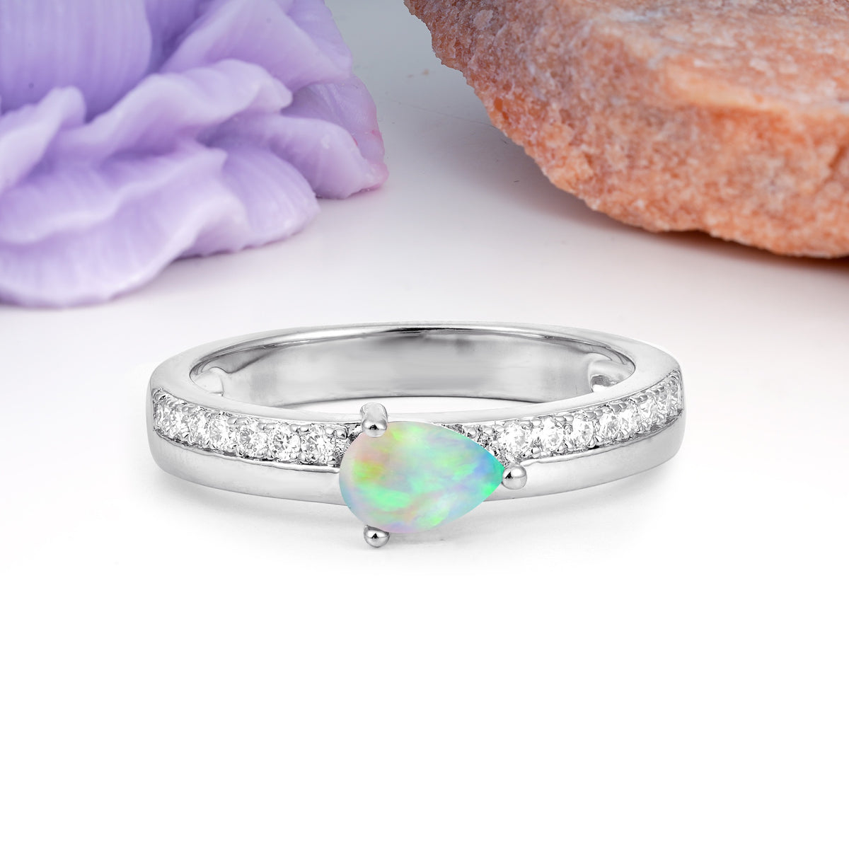Classic 3-Prong Pear Cut Fire Opal Engagement Ring - Additional view