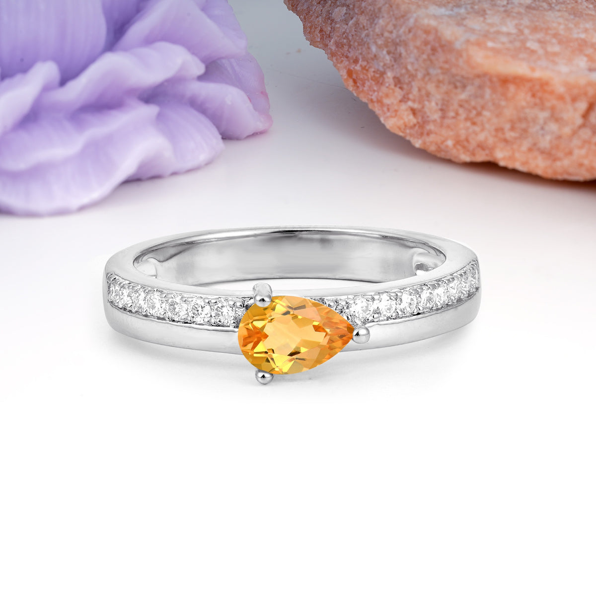 Classic 3-Prong Pear Cut Citrine Engagement Ring - Additional view