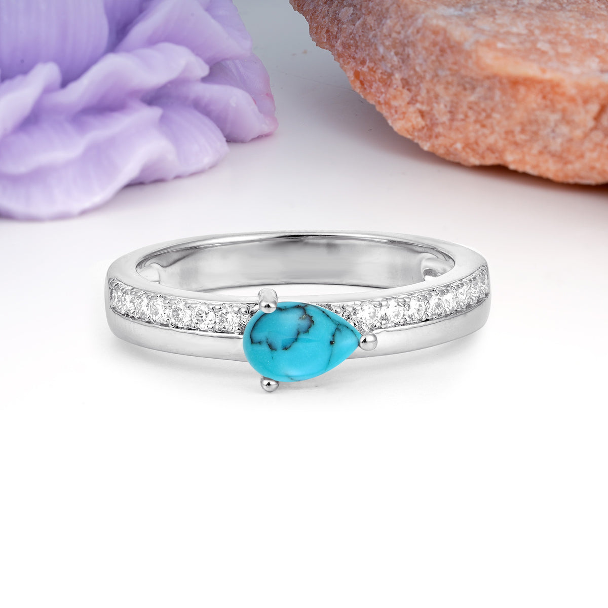 Classic 3-Prong Pear Cut Turquoise Engagement Ring - Additional view