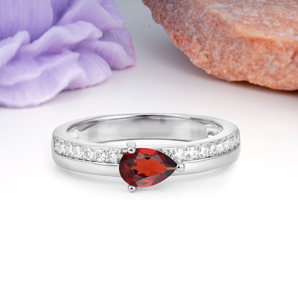 Classic 3-Prong Pear Cut Garnet Engagement Ring - Additional view