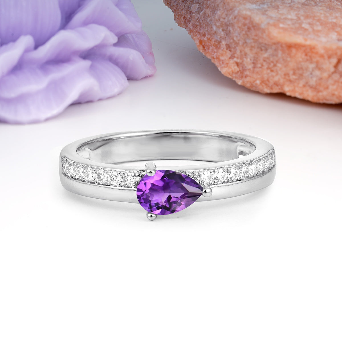 Classic 3-Prong Pear Cut Amethyst Engagement Ring - Additional view