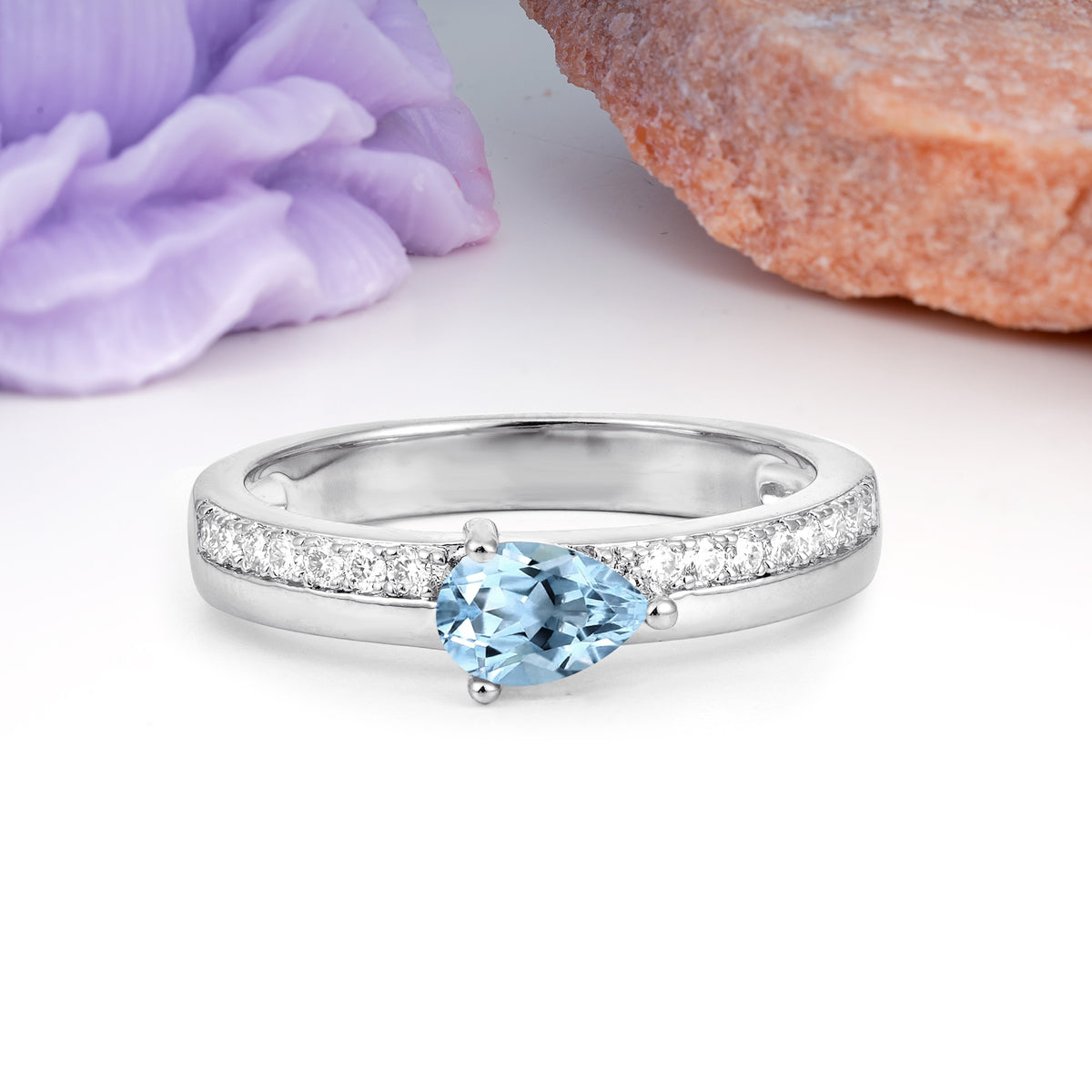 Classic 3-Prong Pear Cut Aquamarine Engagement Ring - Additional view