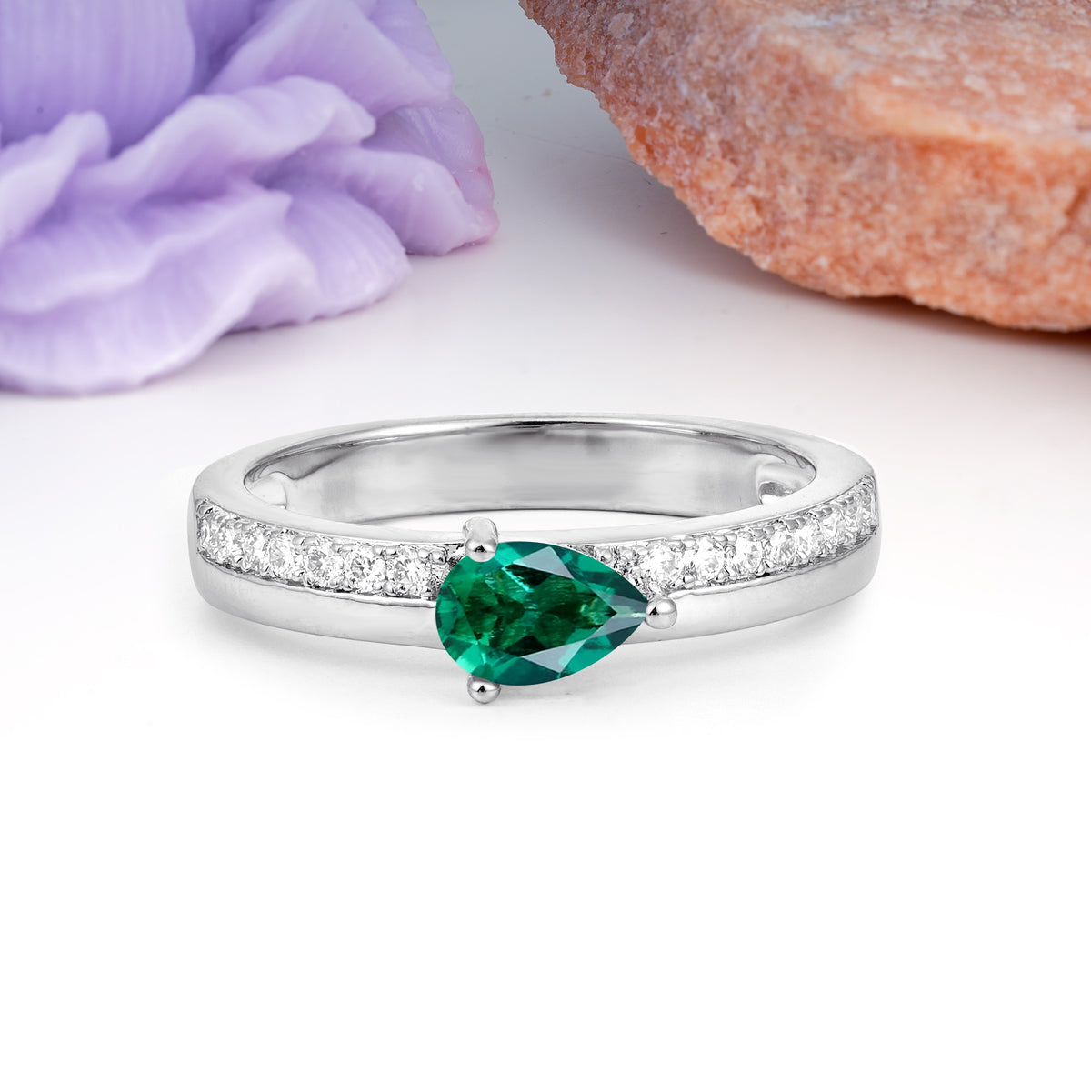 Classic 3-Prong Pear Cut Emerald Engagement Ring - Additional view