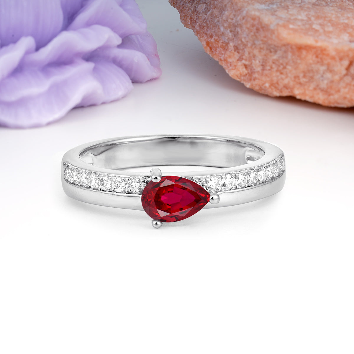 Classic 3-Prong Pear Cut Ruby Engagement Ring - Additional view