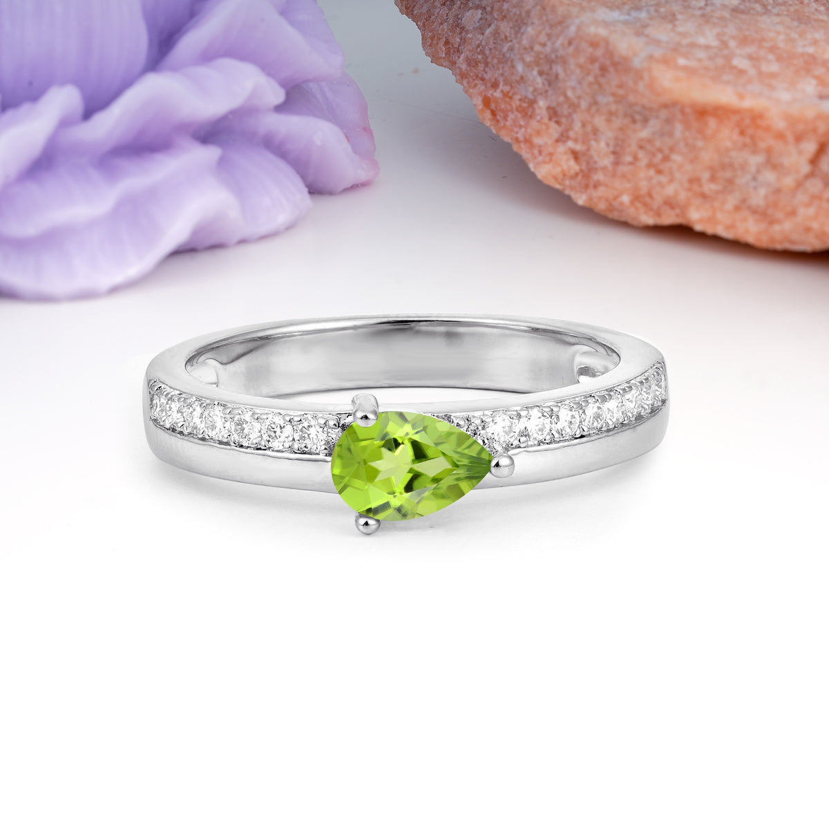 Classic 3-Prong Pear Cut Peridot Engagement Ring - Additional view