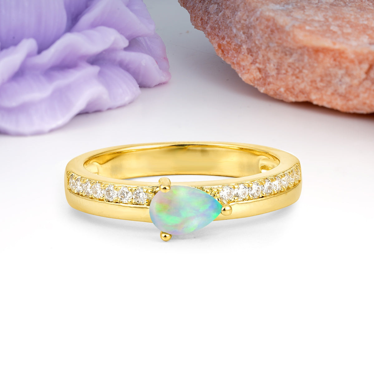 Classic 3-Prong Pear Cut Fire Opal Engagement Ring - Additional view