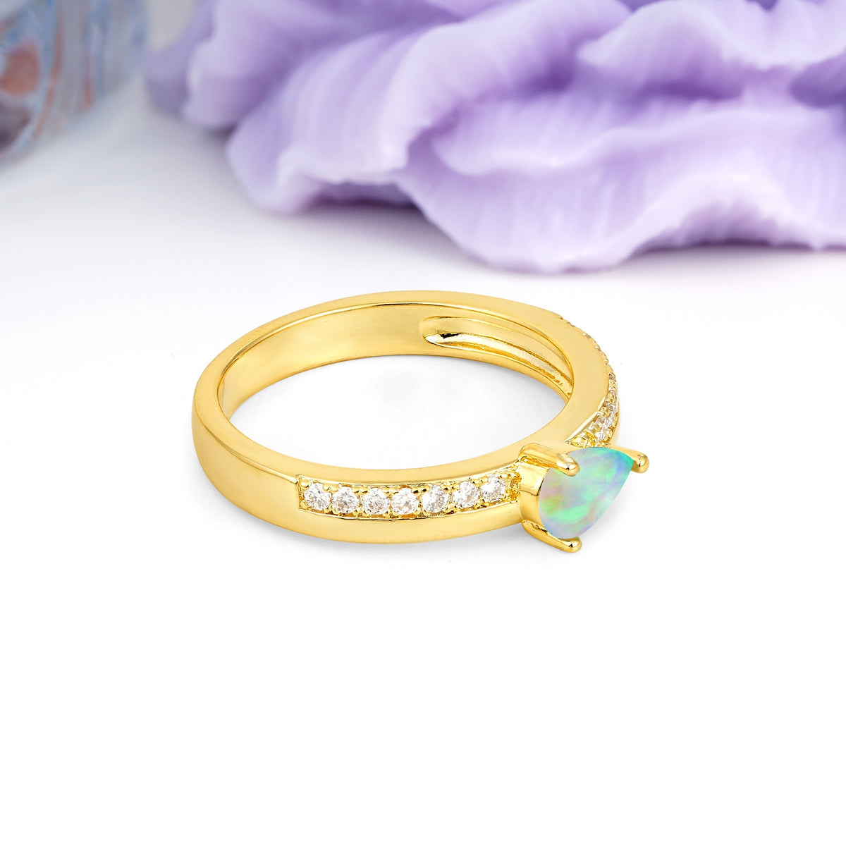 Classic 3-Prong Pear Cut Fire Opal Engagement Ring - Additional view