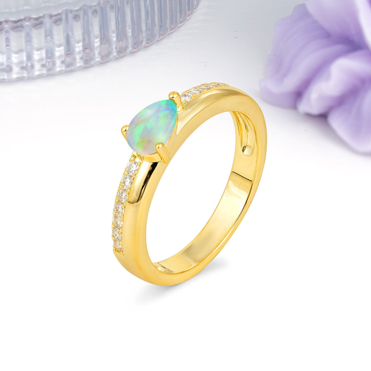 Classic 3-Prong Pear Cut Fire Opal Engagement Ring - Additional view