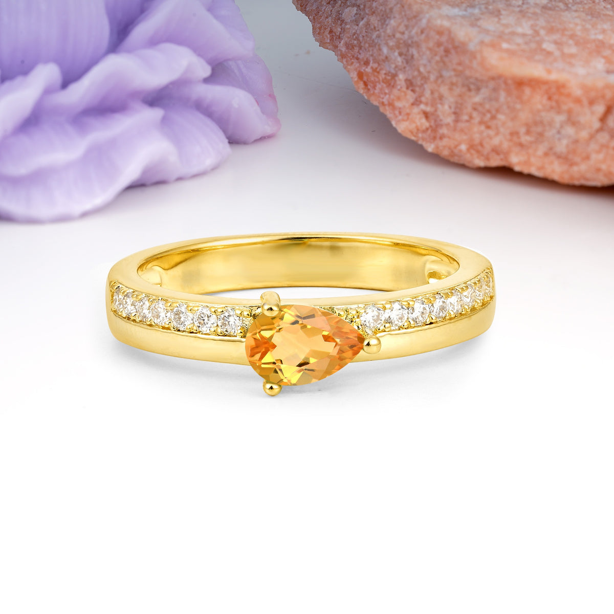 Classic 3-Prong Pear Cut Citrine Engagement Ring - Additional view