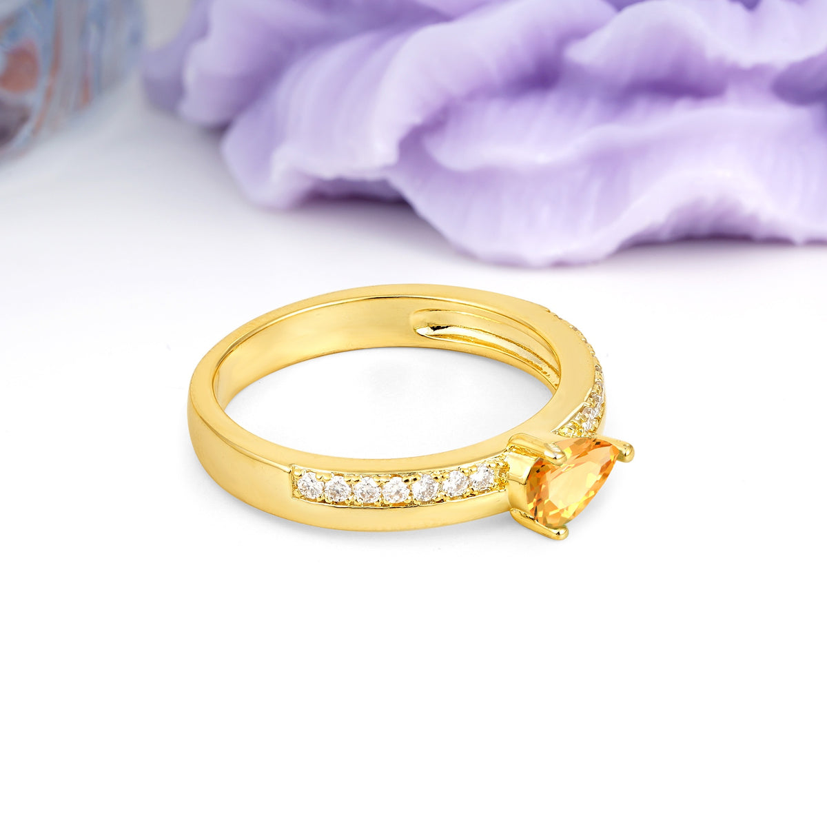 Classic 3-Prong Pear Cut Citrine Engagement Ring - Additional view