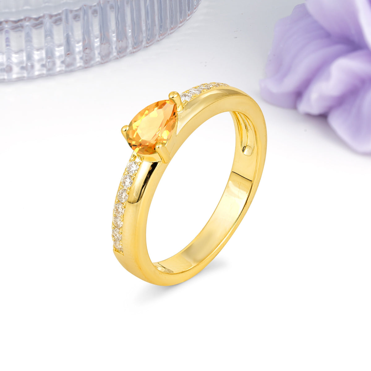Classic 3-Prong Pear Cut Citrine Engagement Ring - Additional view