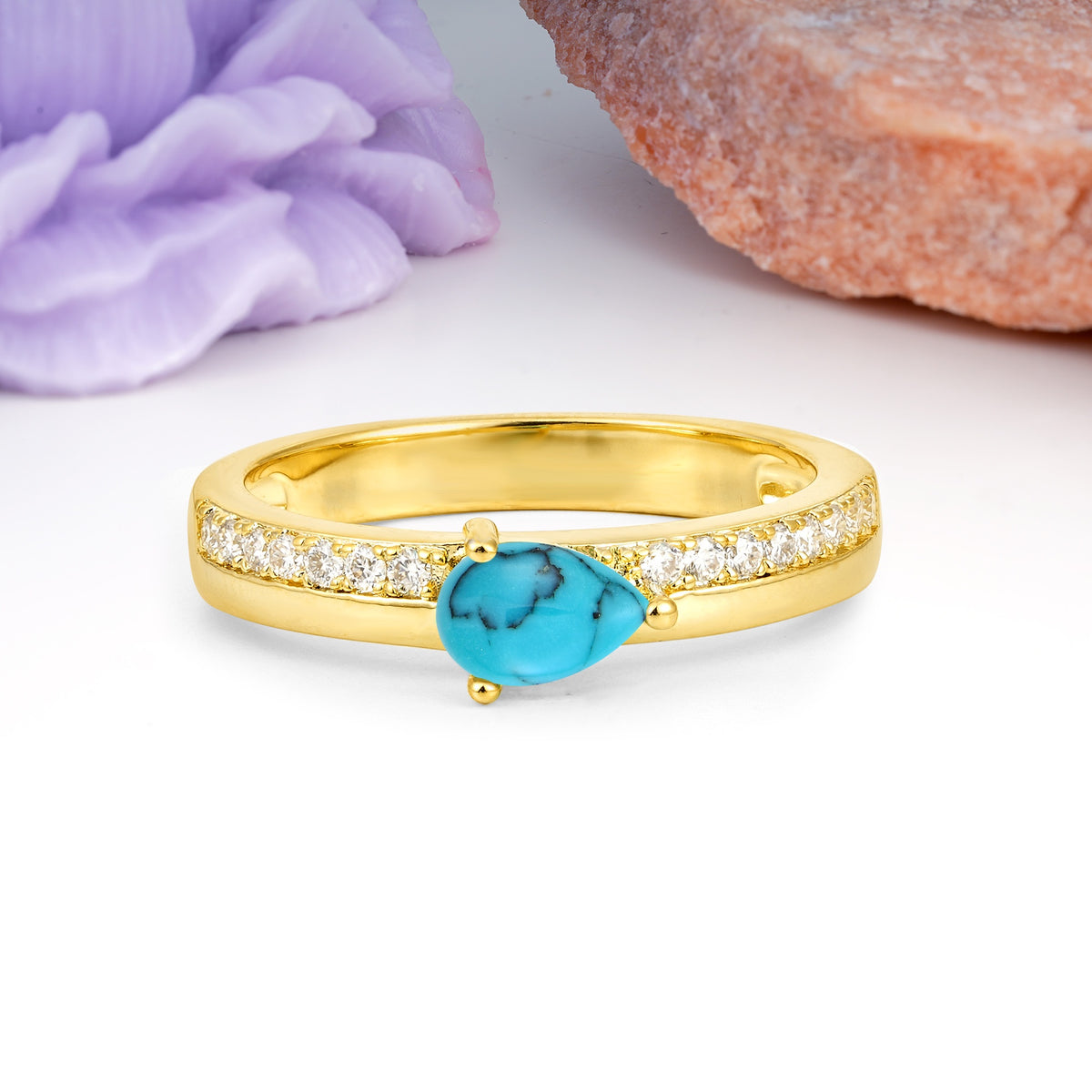 Classic 3-Prong Pear Cut Turquoise Engagement Ring - Additional view