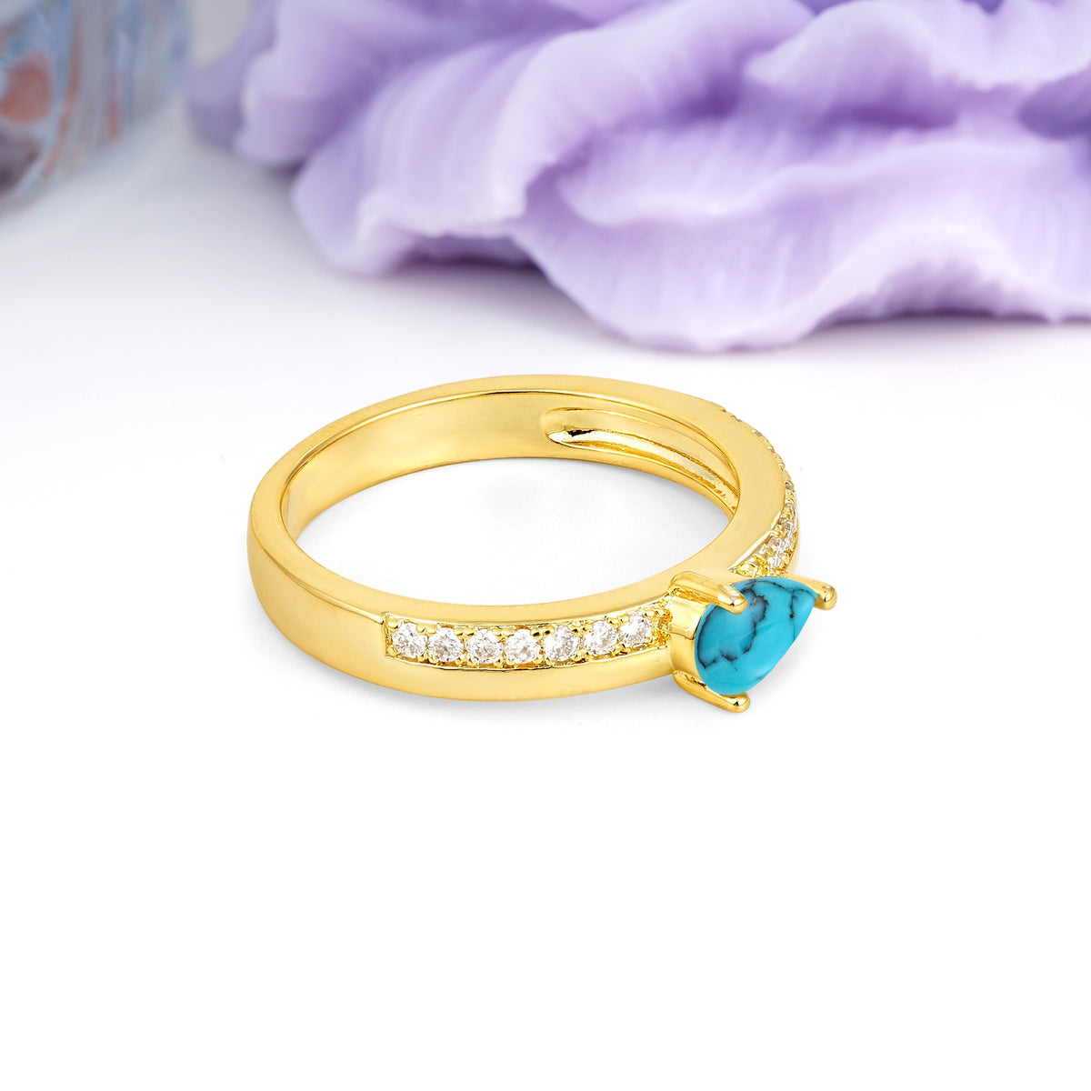 Classic 3-Prong Pear Cut Turquoise Engagement Ring - Additional view