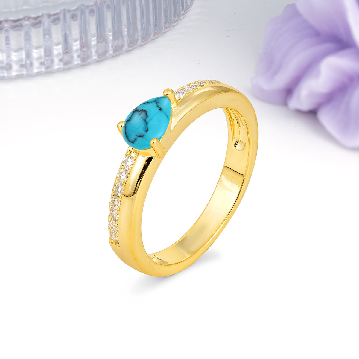 Classic 3-Prong Pear Cut Turquoise Engagement Ring - Additional view