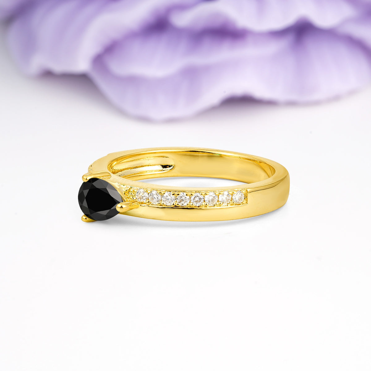 Classic 3-Prong Pear Cut Black Onyx Engagement Ring - Additional view