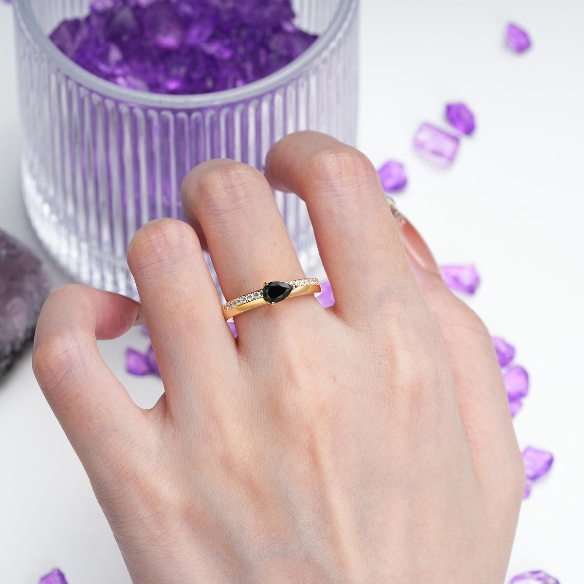 Classic 3-Prong Pear Cut Black Onyx Engagement Ring