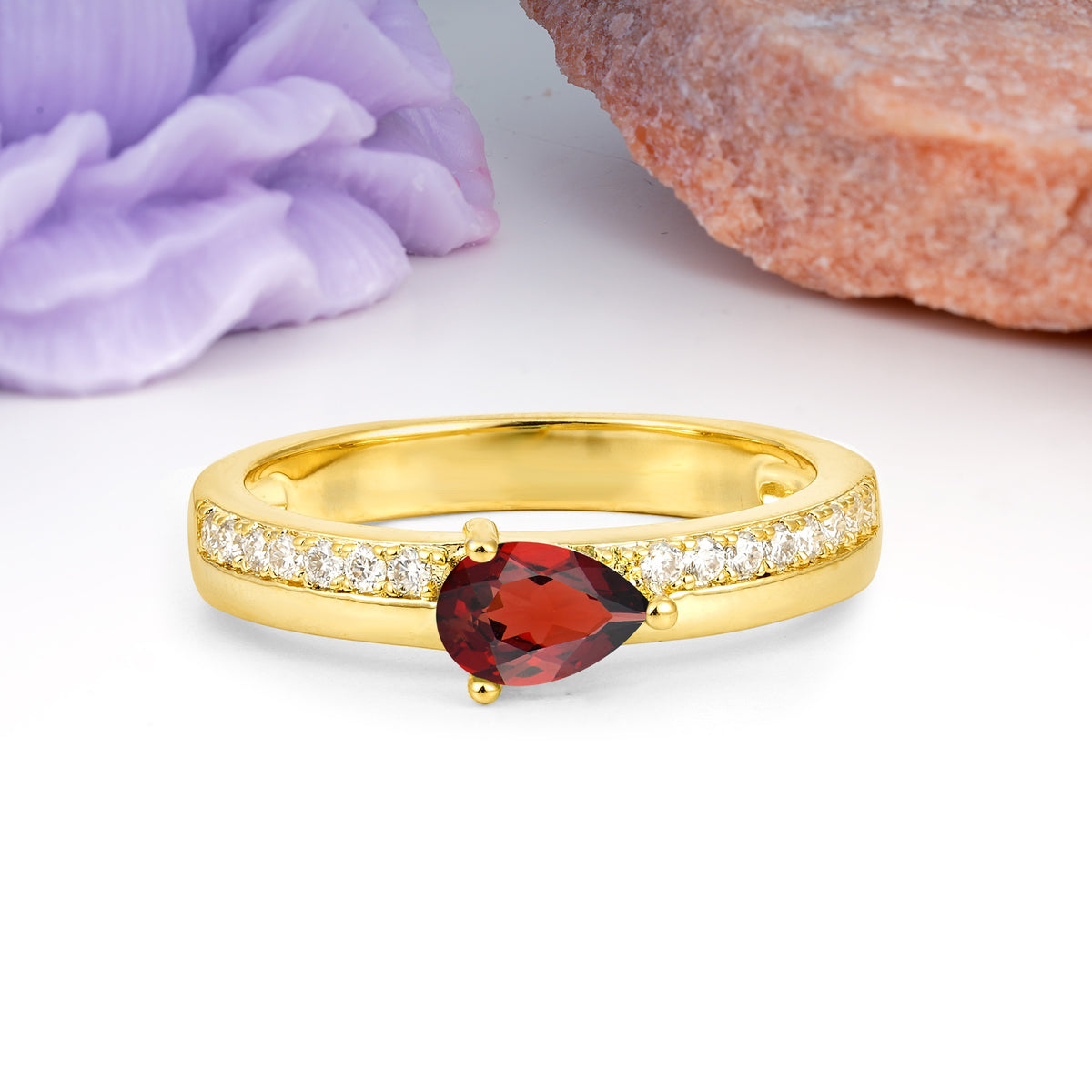 Classic 3-Prong Pear Cut Garnet Engagement Ring - Additional view