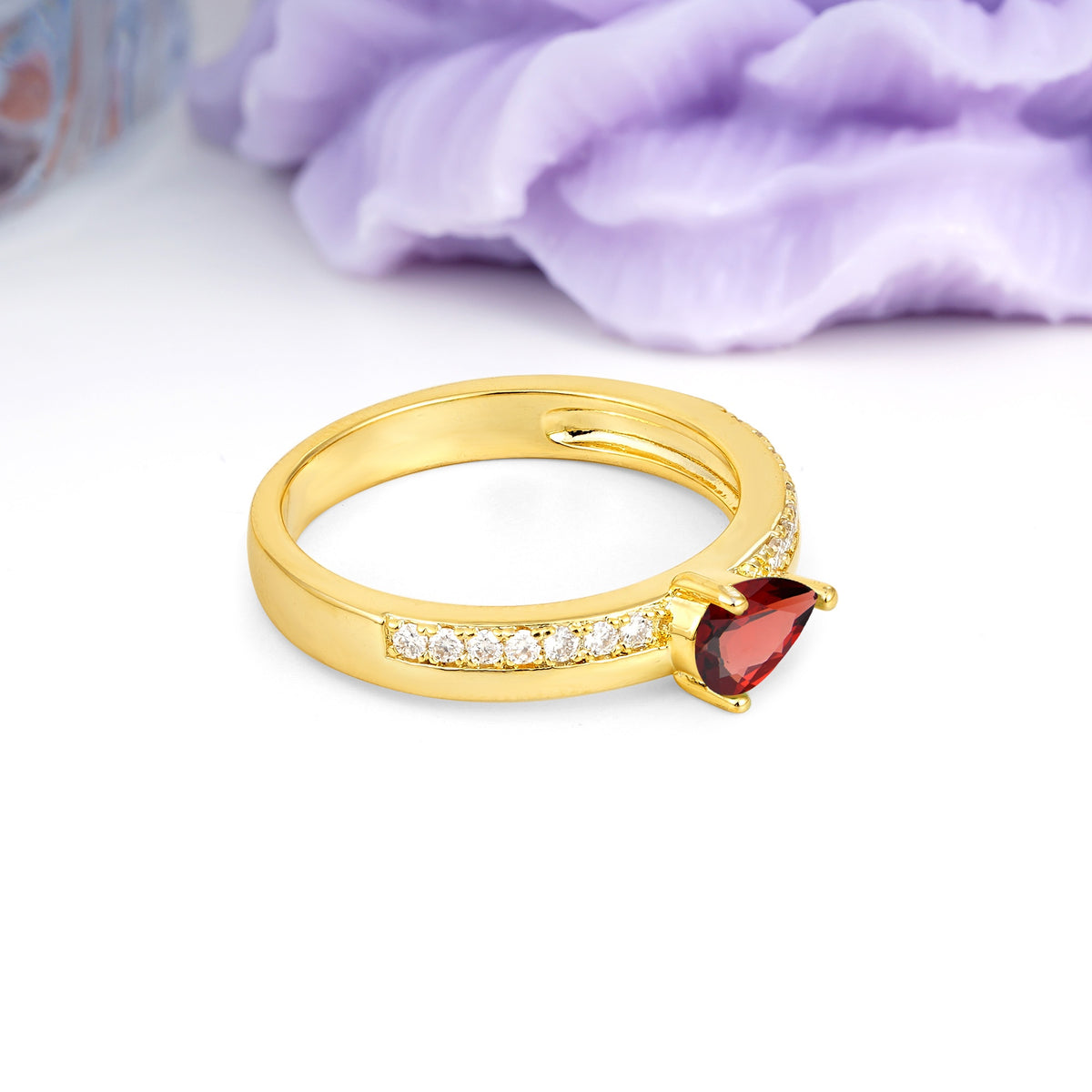 Classic 3-Prong Pear Cut Garnet Engagement Ring - Additional view
