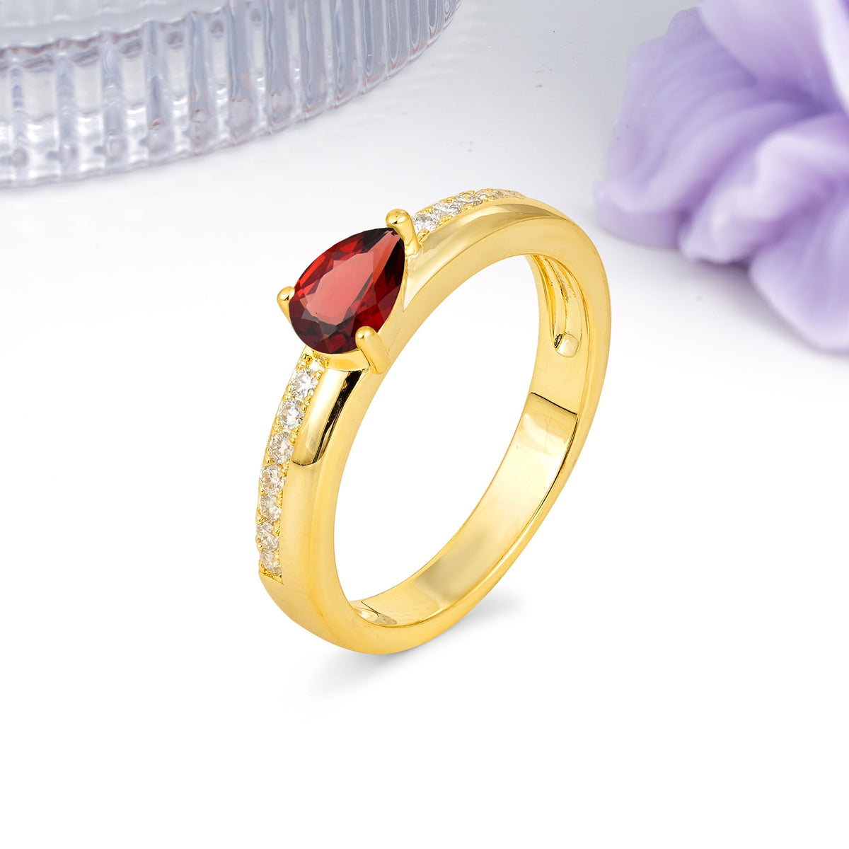 Classic 3-Prong Pear Cut Garnet Engagement Ring - Additional view