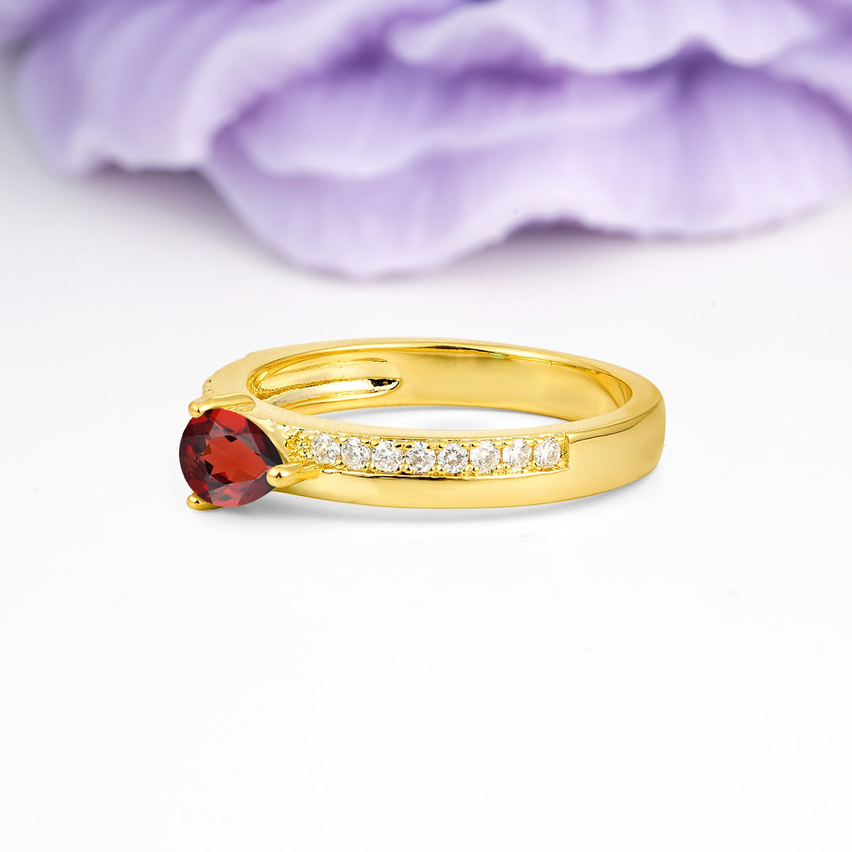 Classic 3-Prong Pear Cut Garnet Engagement Ring - Additional view
