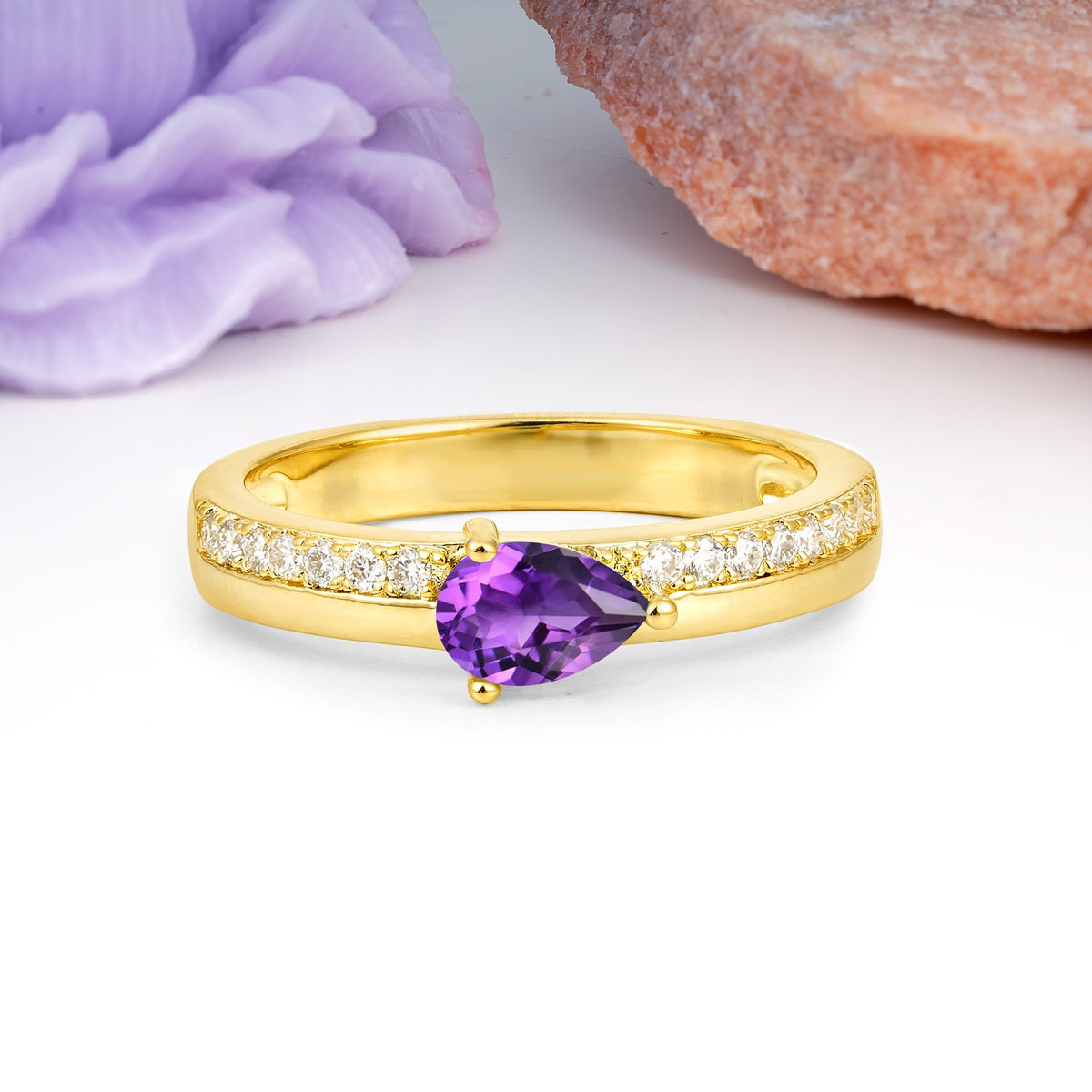 Classic 3-Prong Pear Cut Amethyst Engagement Ring - Additional view
