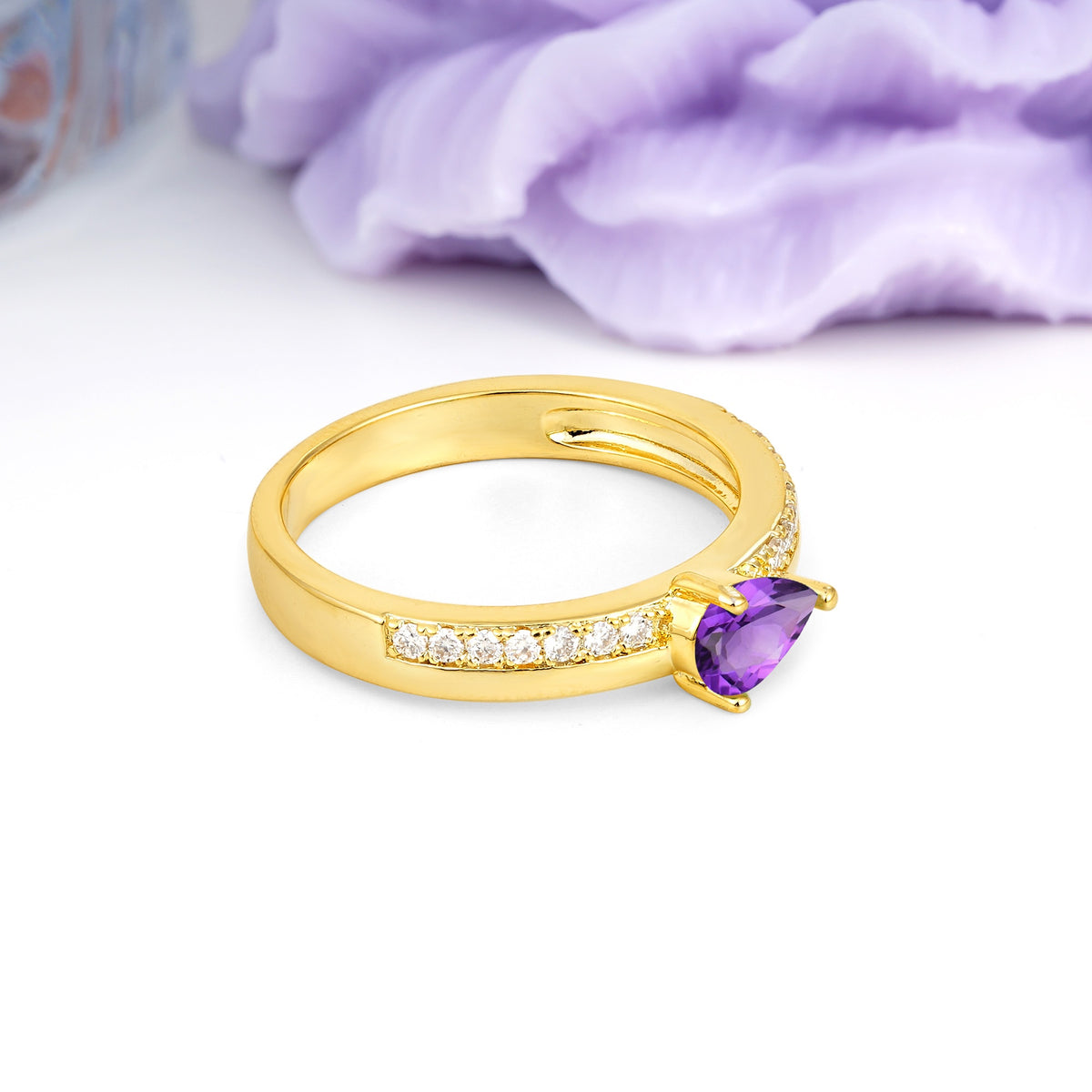 Classic 3-Prong Pear Cut Amethyst Engagement Ring - Additional view