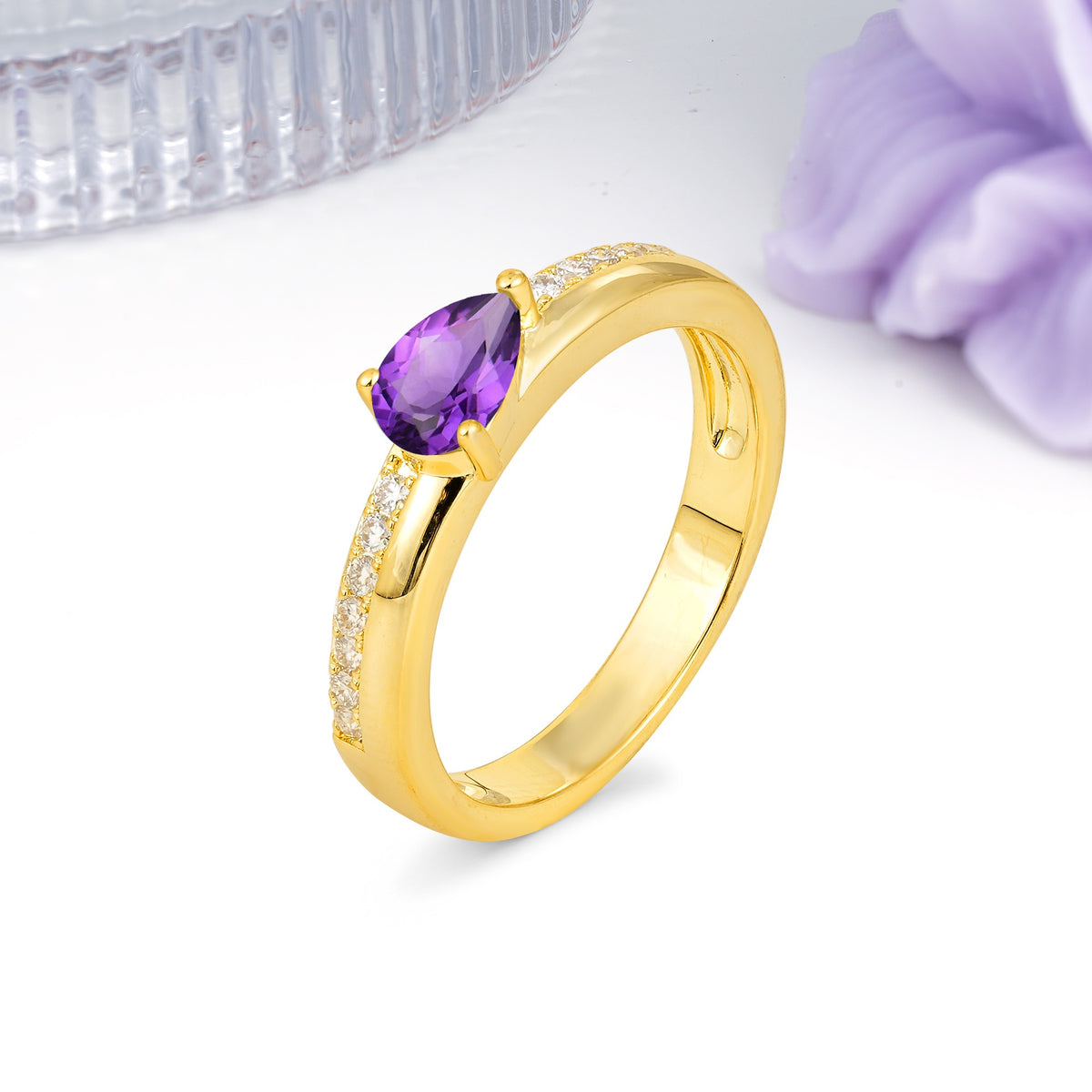 Classic 3-Prong Pear Cut Amethyst Engagement Ring - Additional view