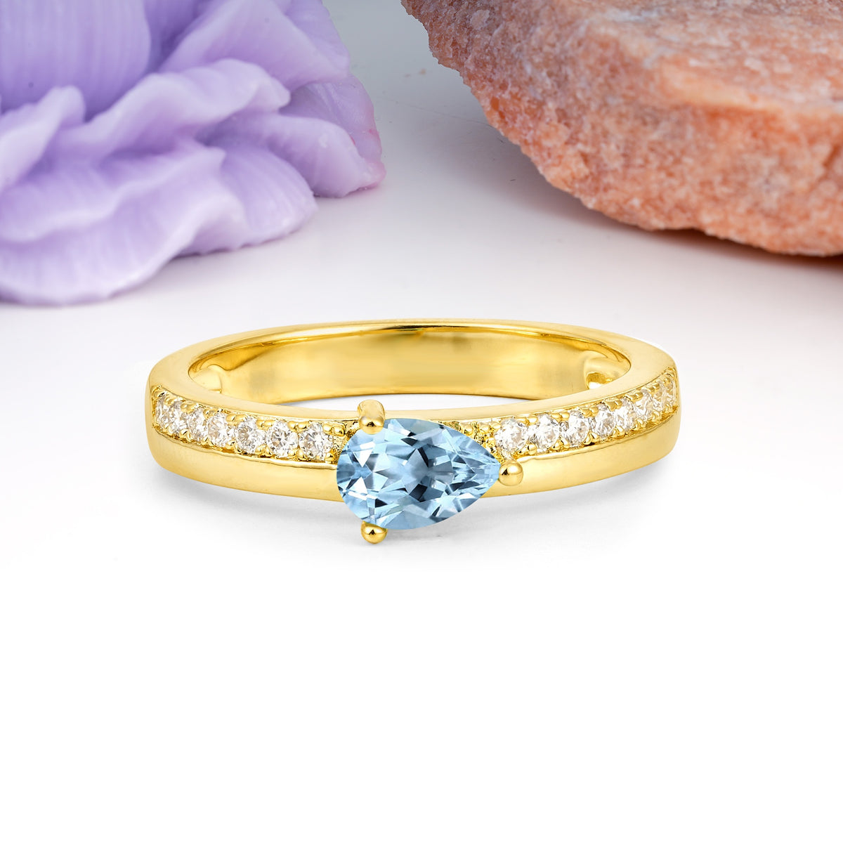 Classic 3-Prong Pear Cut Aquamarine Engagement Ring - Additional view