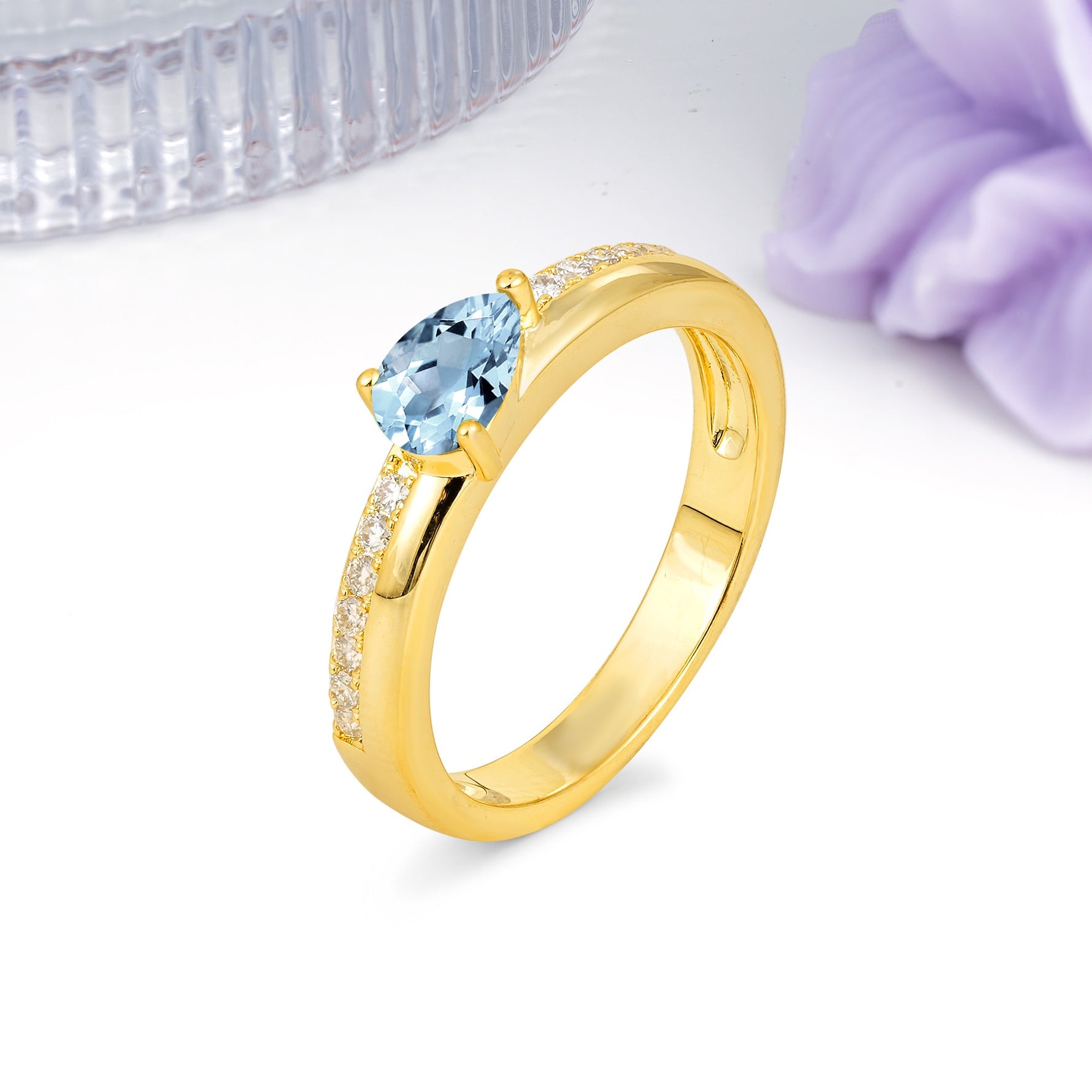 Classic 3-Prong Pear Cut Aquamarine Engagement Ring - Additional view