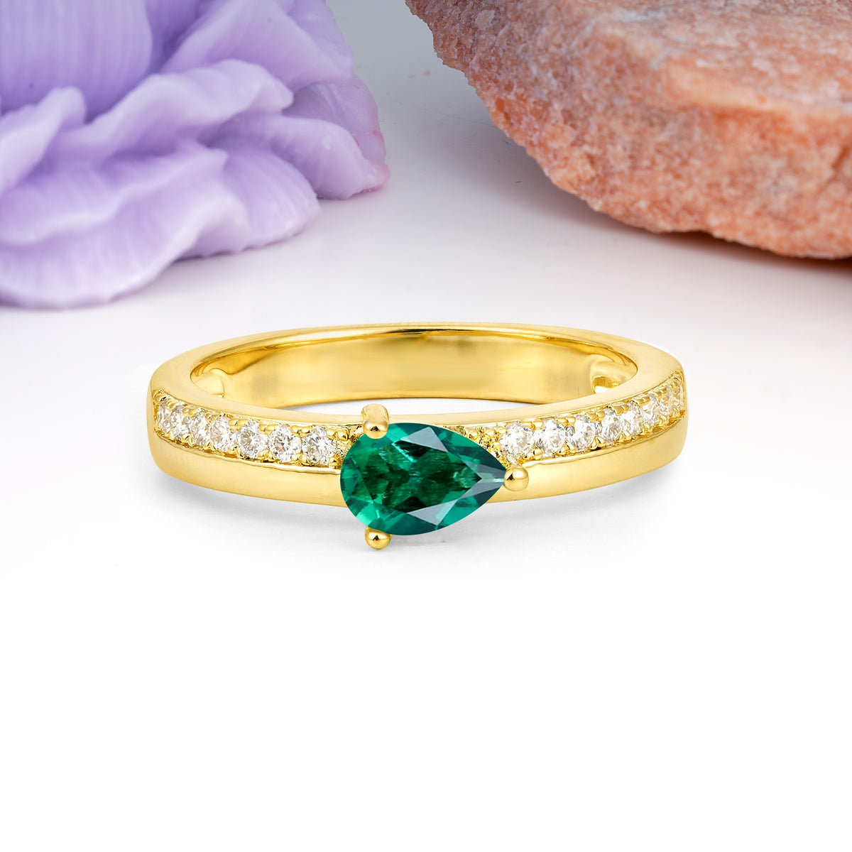 Classic 3-Prong Pear Cut Emerald Engagement Ring - Additional view