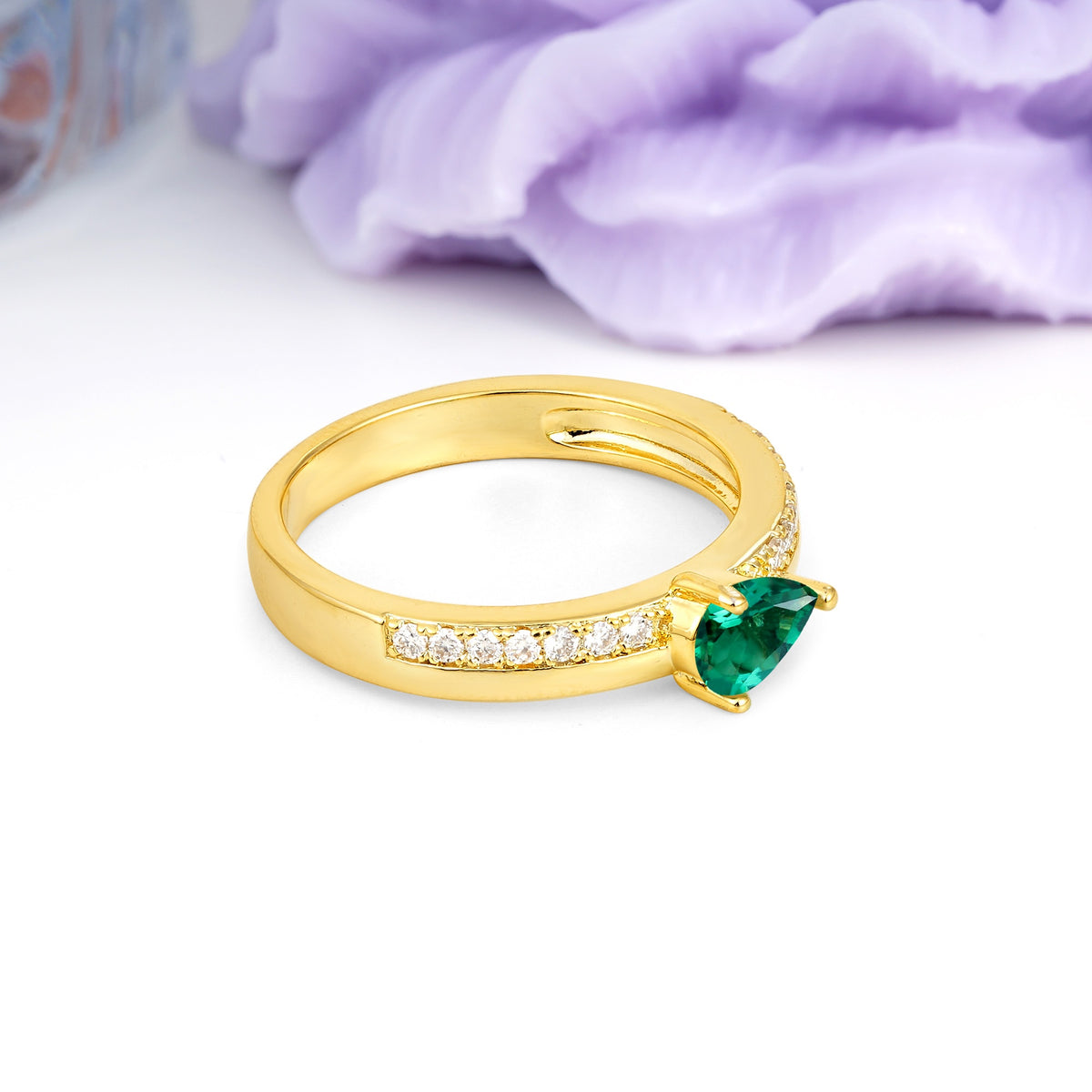 Classic 3-Prong Pear Cut Emerald Engagement Ring - Additional view