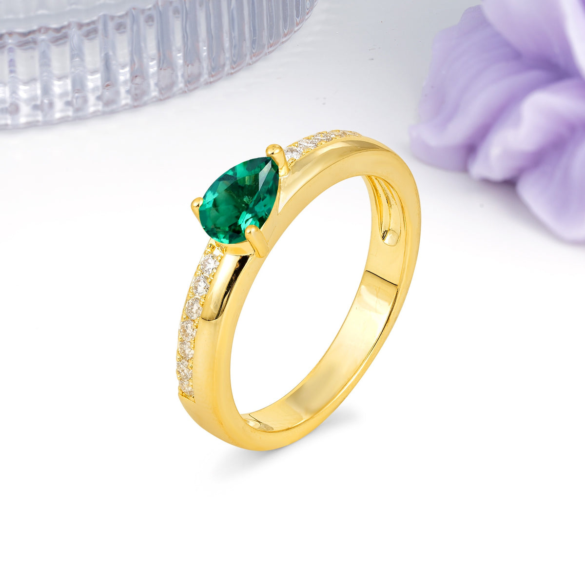 Classic 3-Prong Pear Cut Emerald Engagement Ring - Additional view