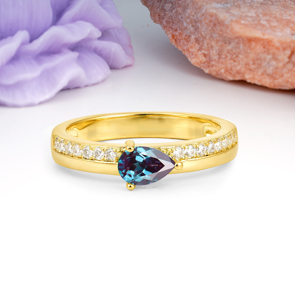 Classic 3-Prong Pear Cut Alexandrite Engagement Ring - Additional view