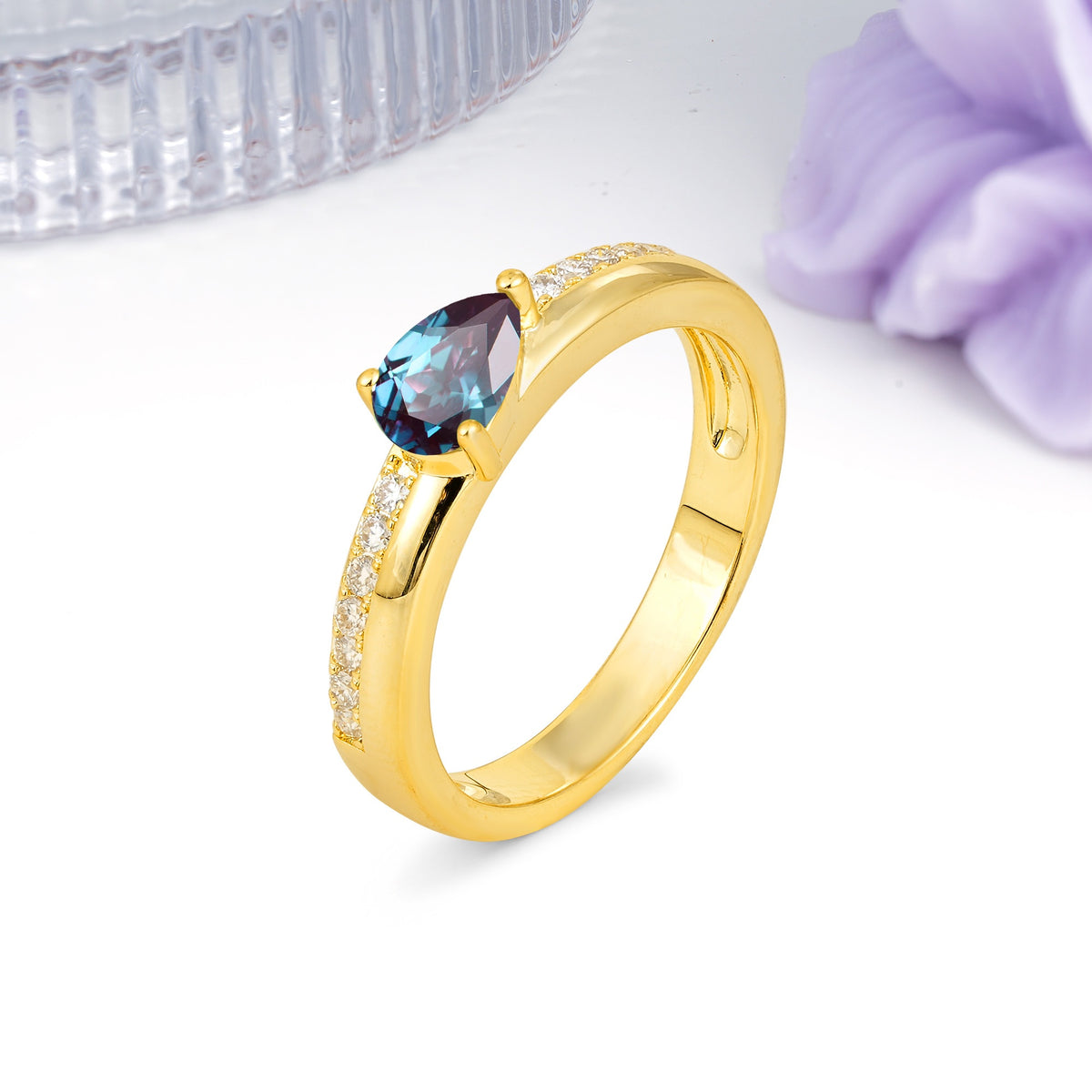 Classic 3-Prong Pear Cut Alexandrite Engagement Ring - Additional view