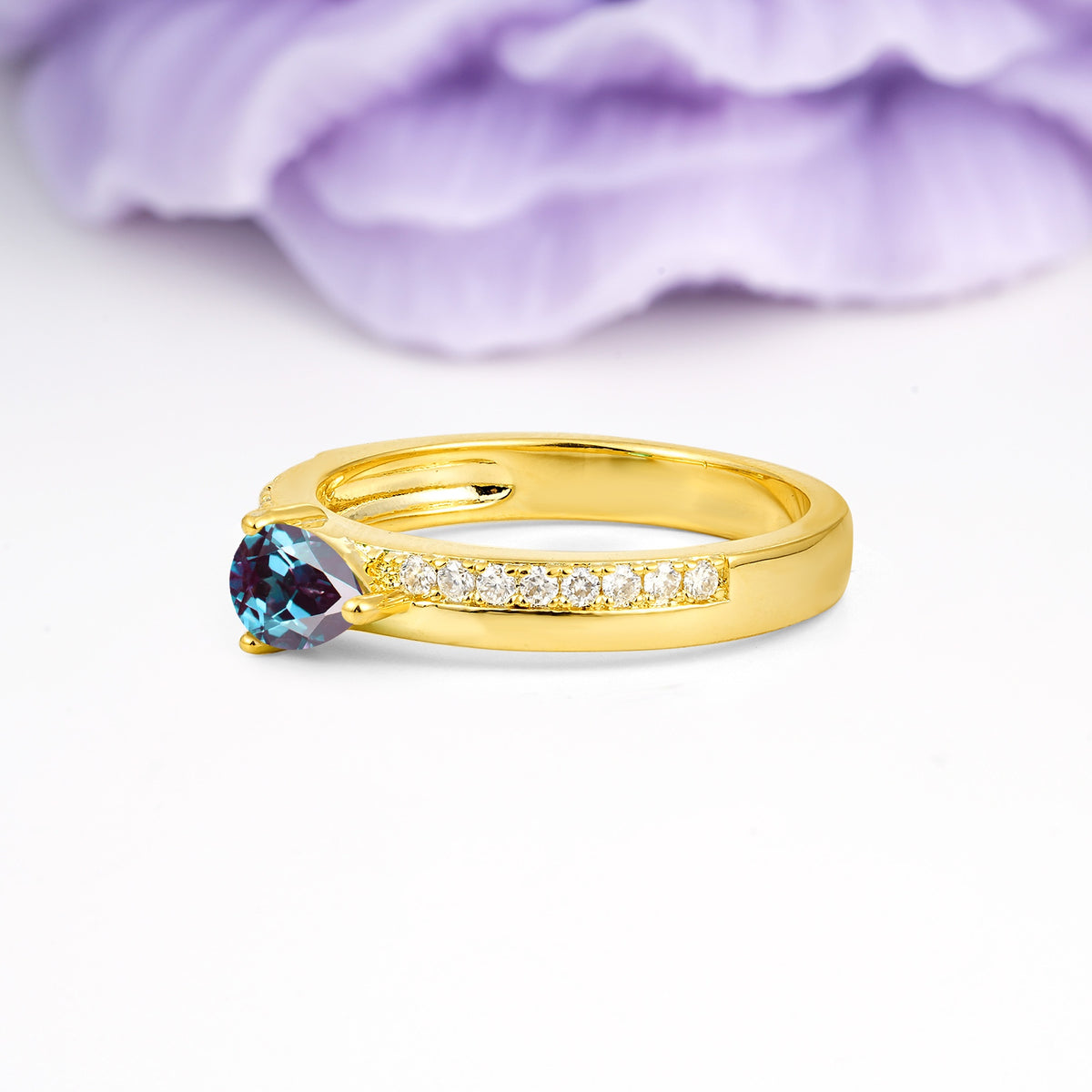 Classic 3-Prong Pear Cut Alexandrite Engagement Ring - Additional view