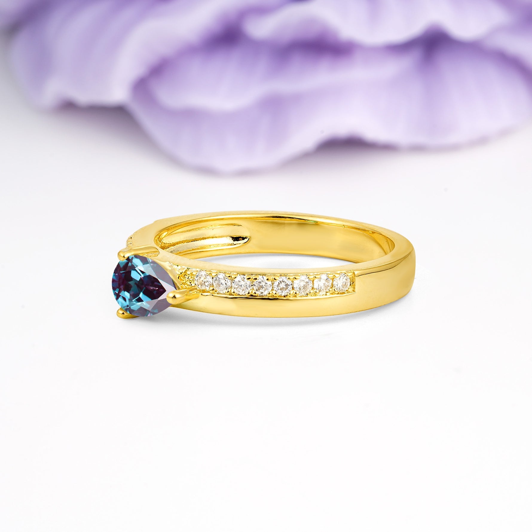 Classic 3-Prong Pear Cut Alexandrite Engagement Ring - Additional view