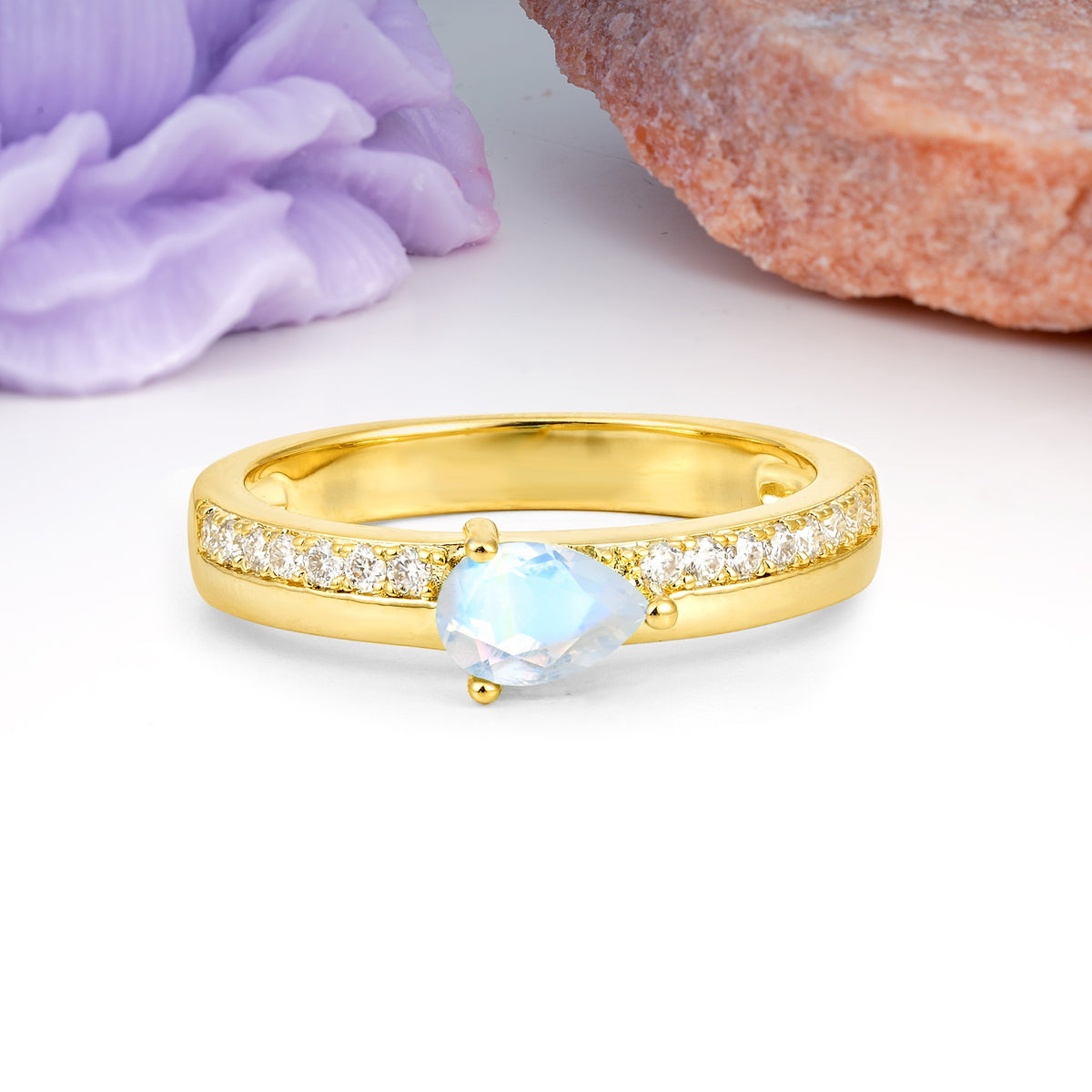 Classic 3-Prong Pear Cut Moonstone Engagement Ring - Additional view