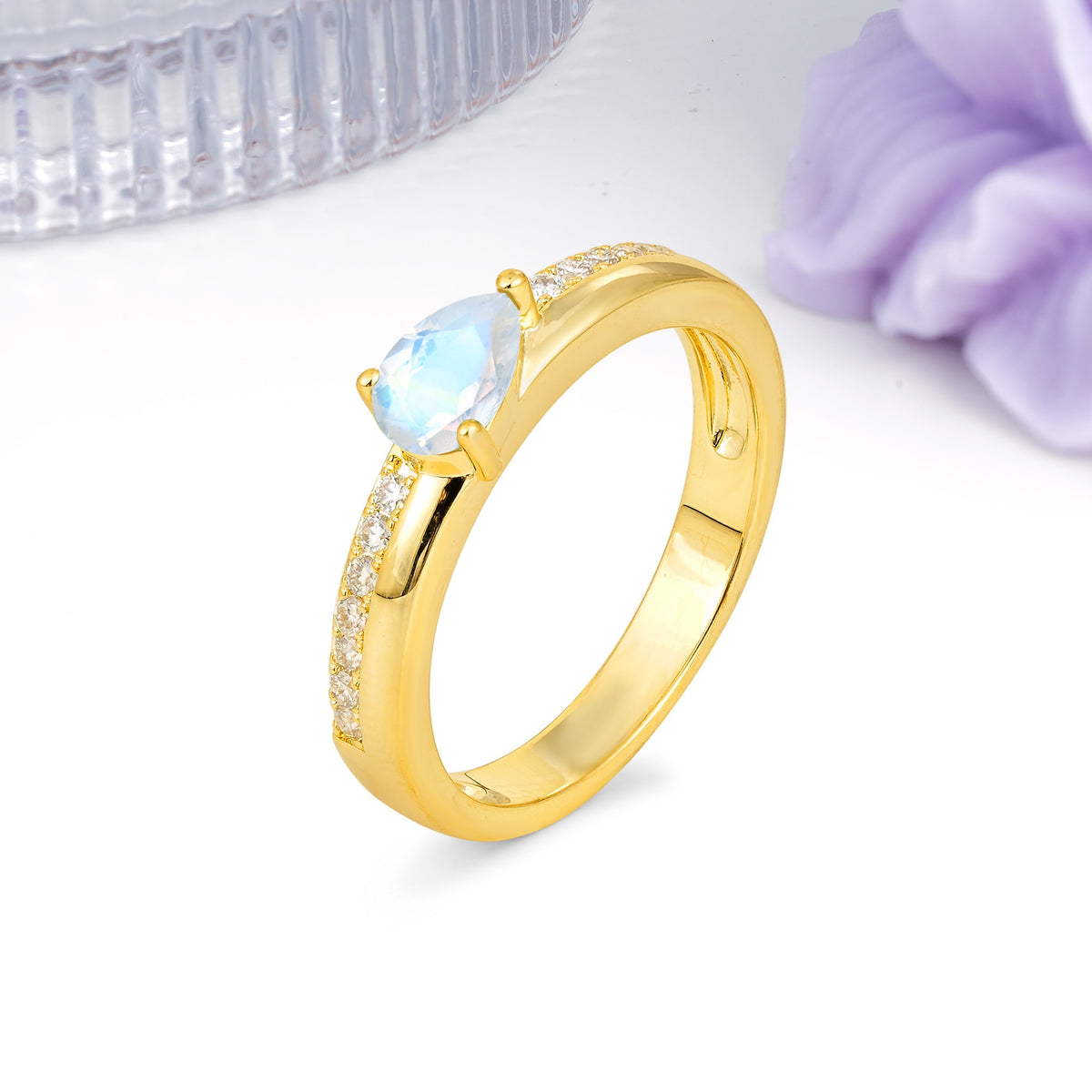 Classic 3-Prong Pear Cut Moonstone Engagement Ring - Additional view