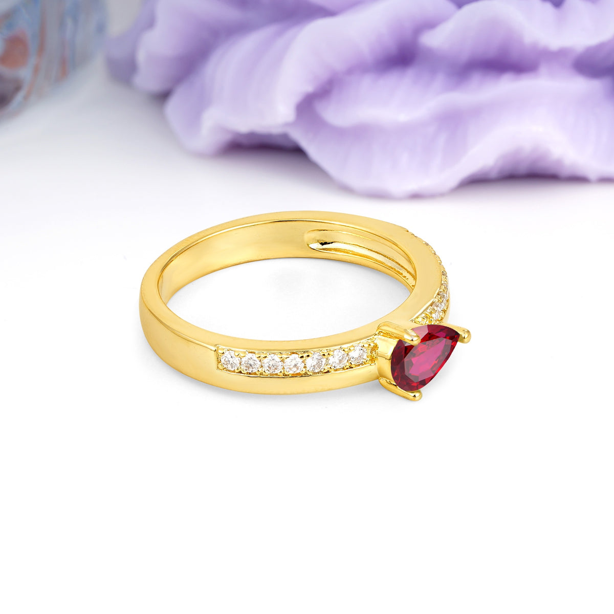 Classic 3-Prong Pear Cut Ruby Engagement Ring - Additional view